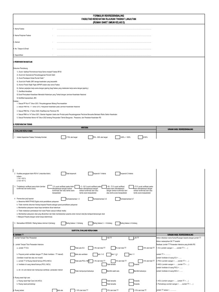 Formulir Rekredensial RS Kelas D | PDF