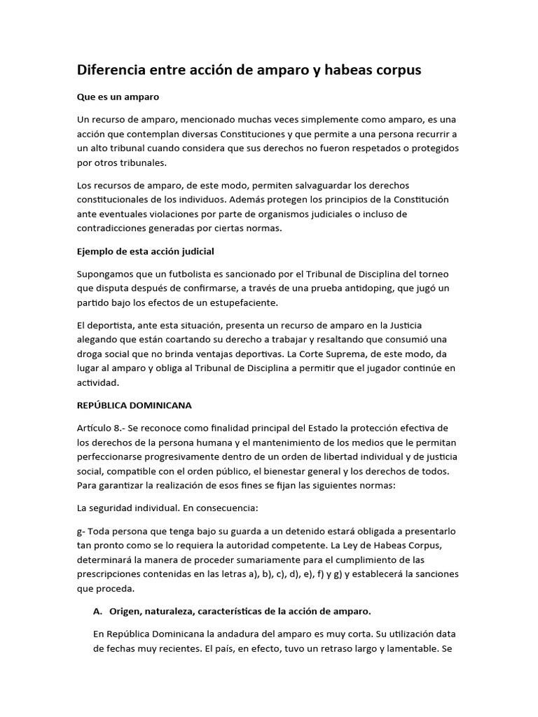 Diferencias entre amparo y habeas corpus | PDF