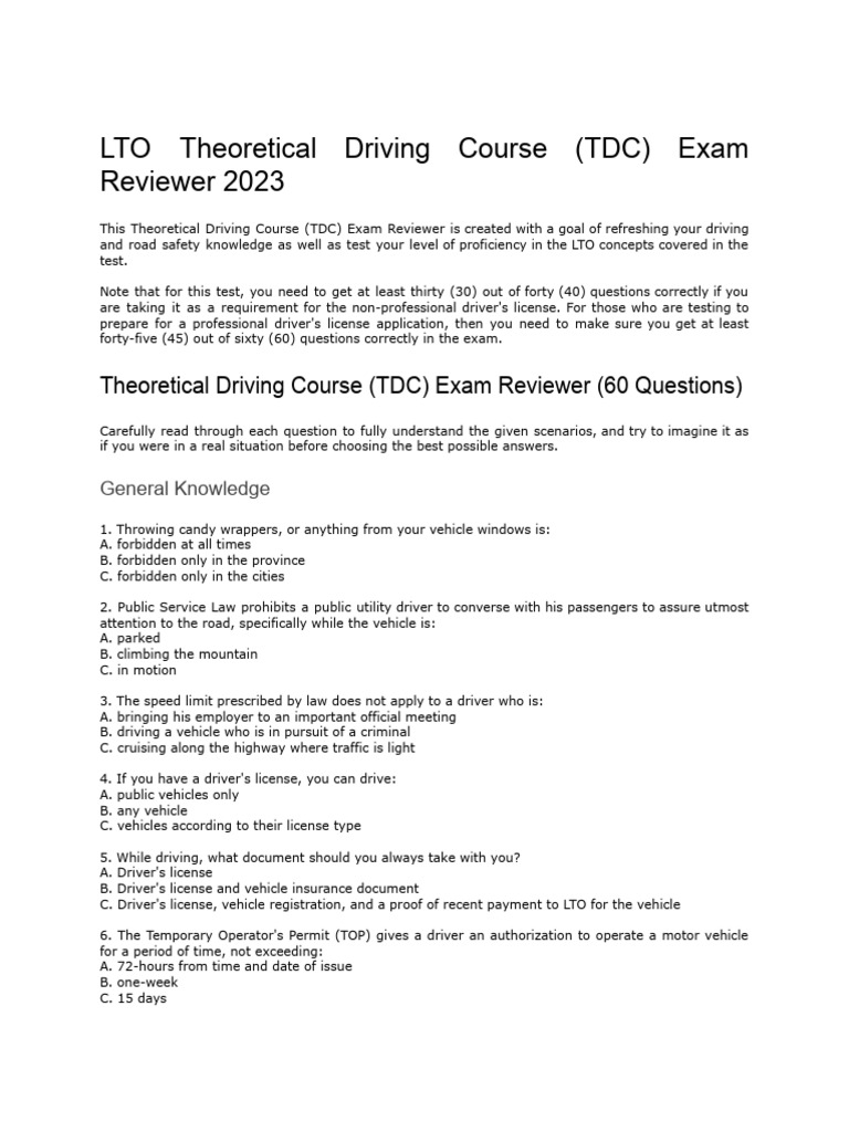 TDC Exam Reviewer 2023: Key Concepts | PDF