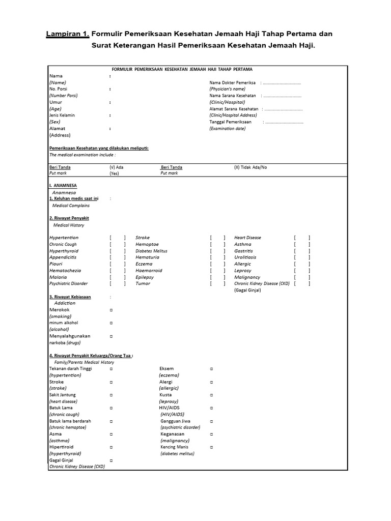 Formulir Pemeriksaan Haji Tahap 1 Dan 2 | PDF