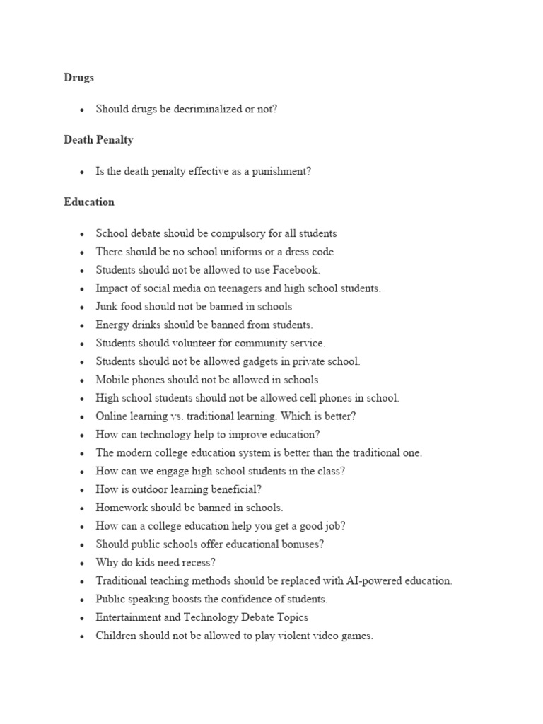 Debate Topics PDF