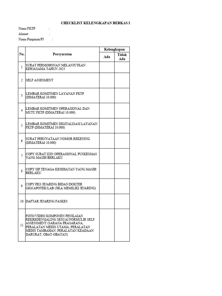 Ceklist Kelengkapan Berkas Rekredensialing | PDF