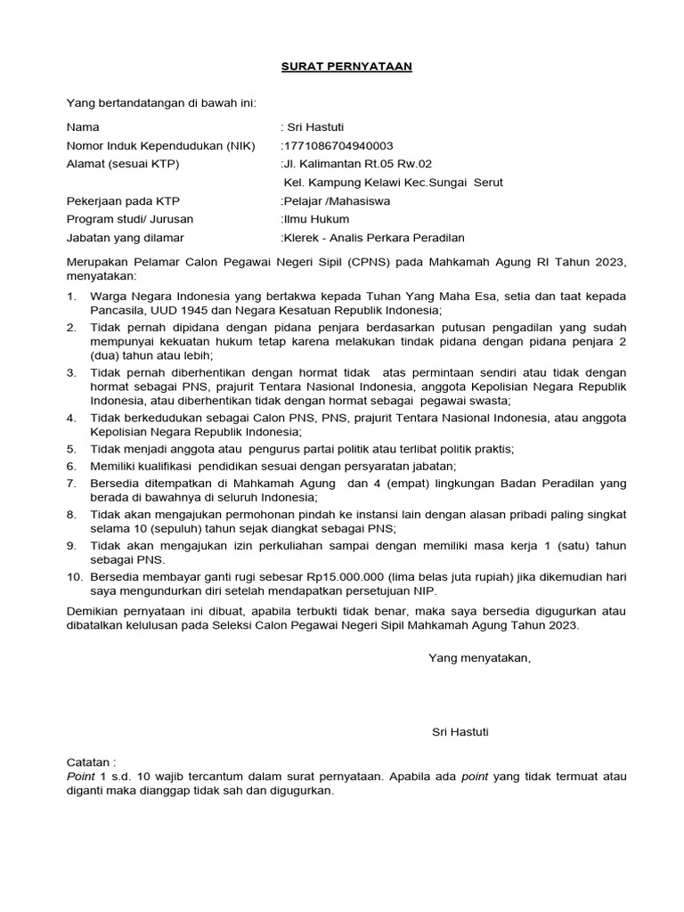 Surat Pernyataan CPNS 2023_fix | PDF