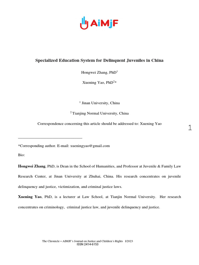 Specialized Education System For Delinquent Juveniles in China PDF