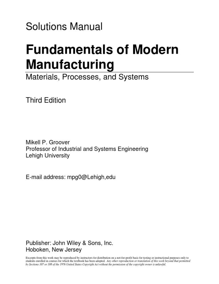 Fundamentals of Modern Manufacturing: Solutions Manual | PDF | Computers