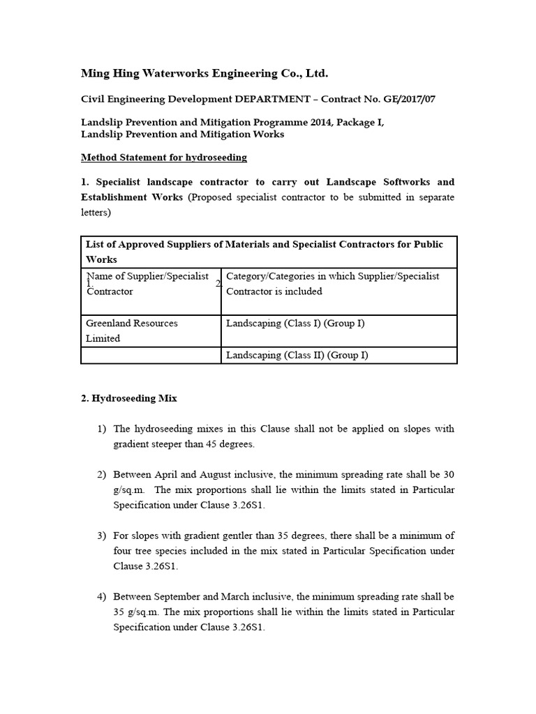 Hydroseeding Method Statement Guide | PDF | Mulch | Horticulture