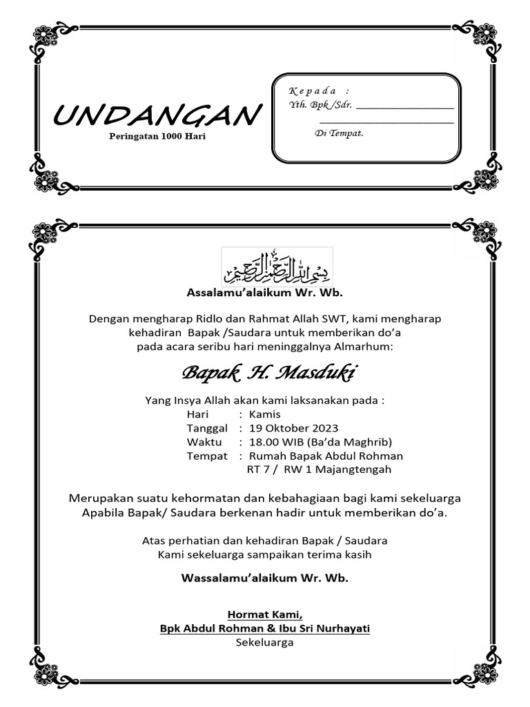 Undangan Tahlil 1000 Hari | PDF