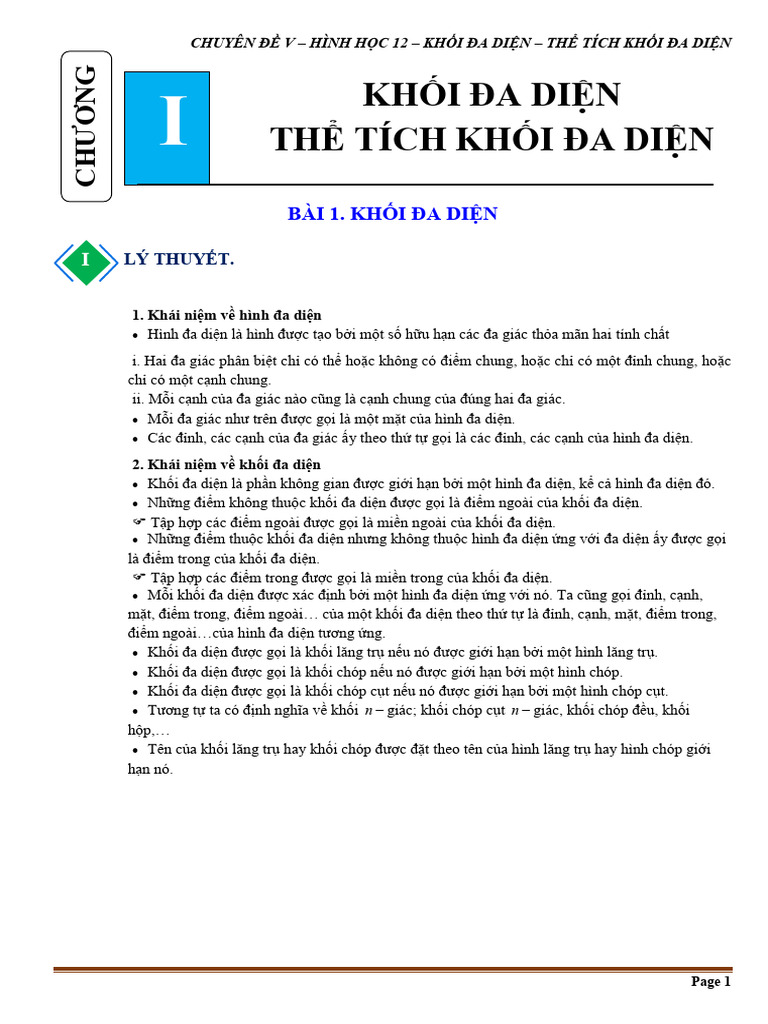Tai Lieu Chuyen de Khoi Da Dien Va The Tich Khoi Da Dien | PDF