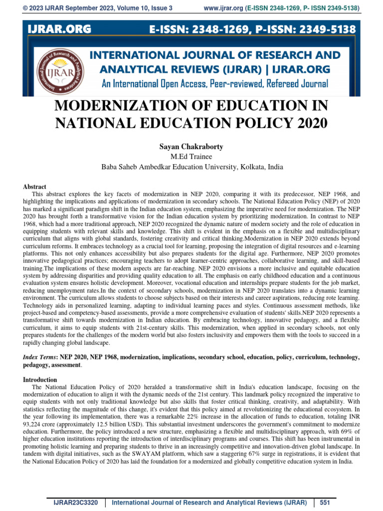 Modernization of Education in National Education Policy of 2020 | PDF ...
