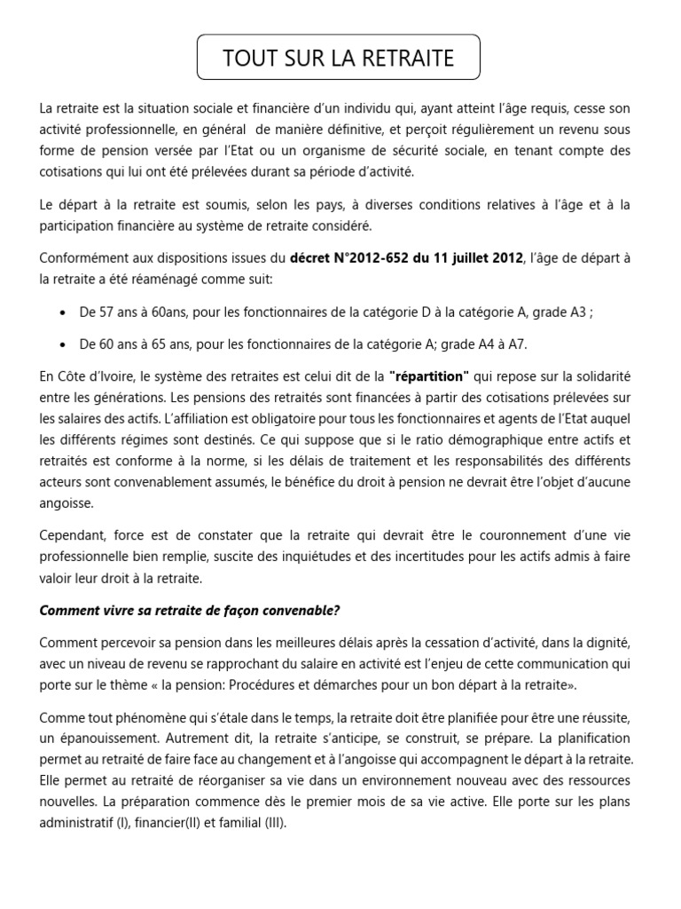 Retraite en Côte d'Ivoire : Guide pratique | PDF