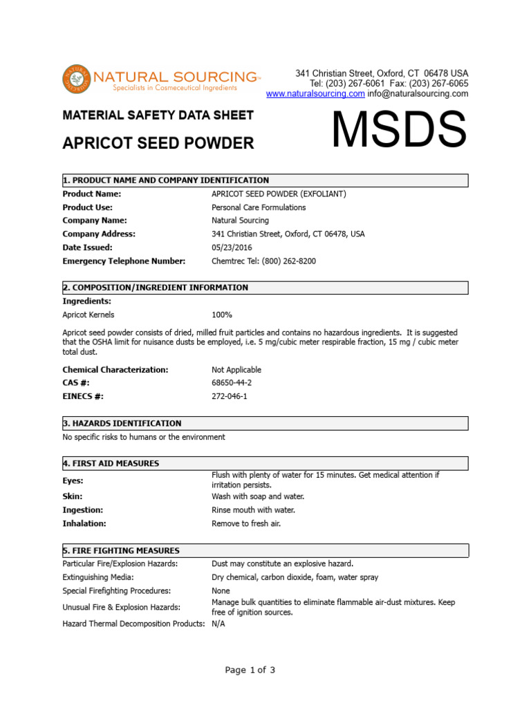 MSDS Apricot Seed Powder Exfoliant PDF