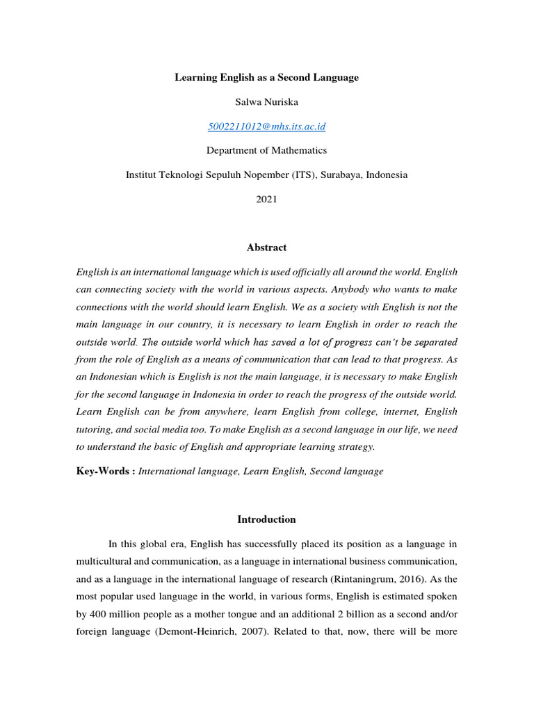 Learning English As A Second Language | PDF | English As A Second Or ...