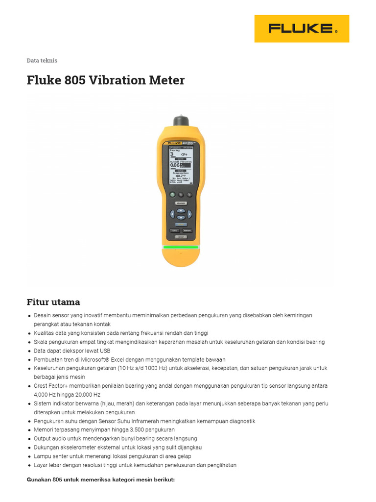 Vibration Meter Fluke 805Data Sheet PDF