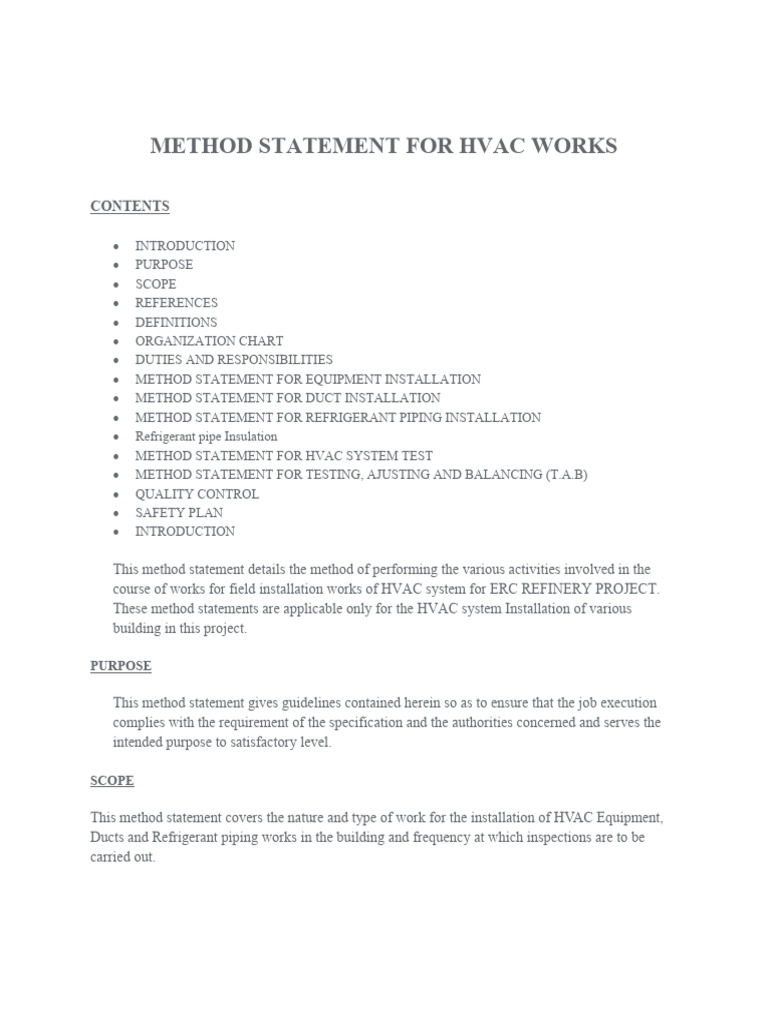 Method Statement For Hvac Works PDF
