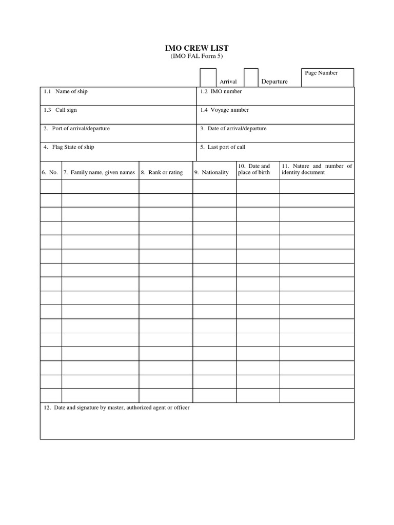 IMO Crew List Template FAL Form 5 | PDF | Foreign Language Studies