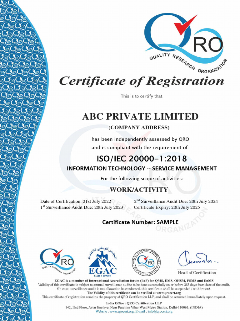 ISO/IEC 20000-1:2018 Certification Notice | PDF