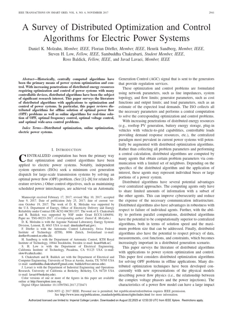 A Survey of Distributed Optimization and Control Algorithms For ...
