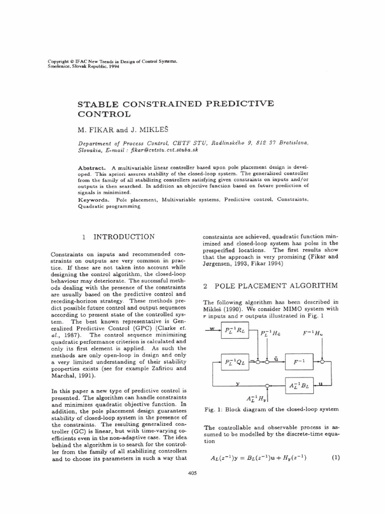 Stable Constrained Predictive Control Article | PDF | Matrix ...