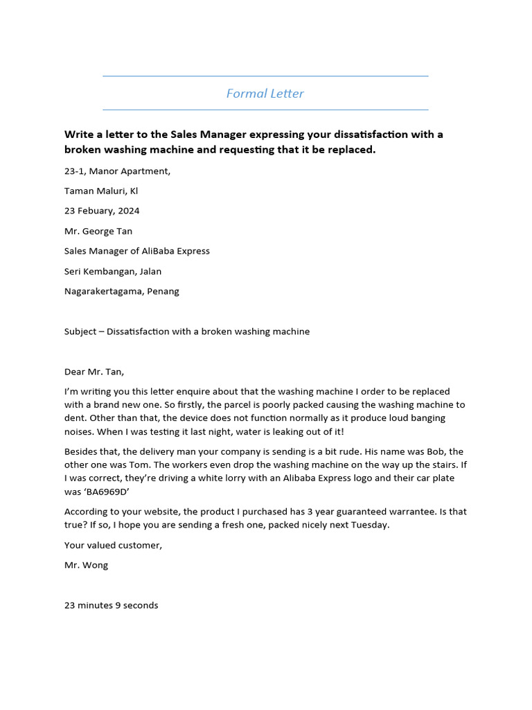 Complaint for Defective Washing Machine | PDF