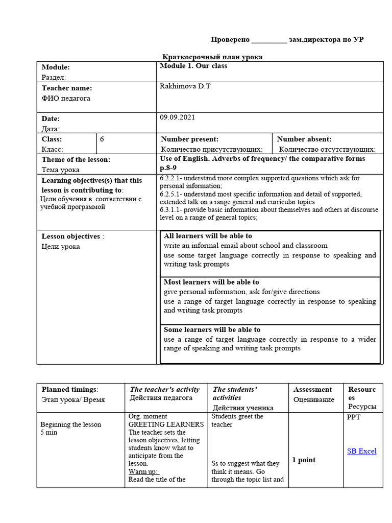 Lesson Plan 6 Grade 09.09.21 2 | PDF | Language Arts & Discipline