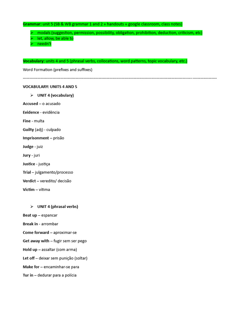 Resumo Teste Inglês 3o Tri | PDF