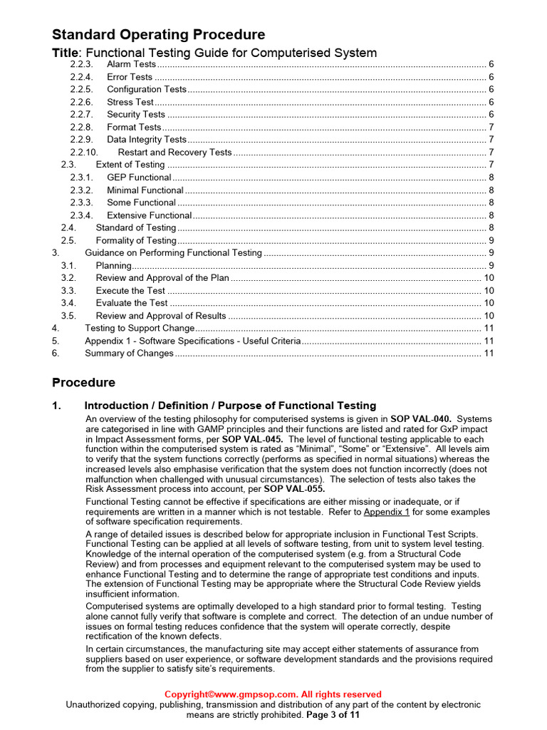 Val 050 functional testing guide for computerised system sample pdf