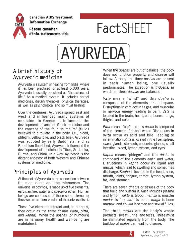 Ayurveda - Fact Sheet | PDF