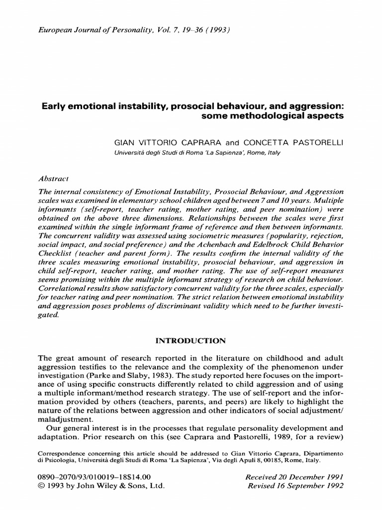 Child Emotional Instability and Behavior Analysis | PDF