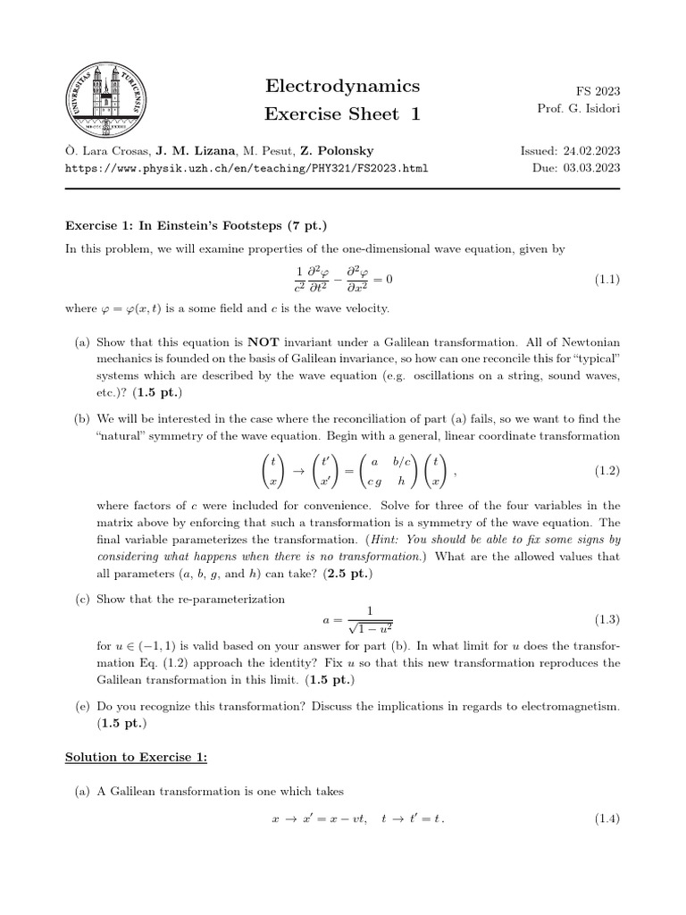 Electrodynamics Exercise Sheet 1 | PDF