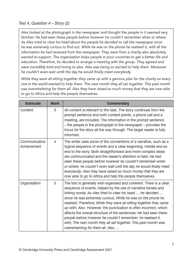 B2 First For Schools 4, Test 4, Question 4 - Story | PDF | Language ...