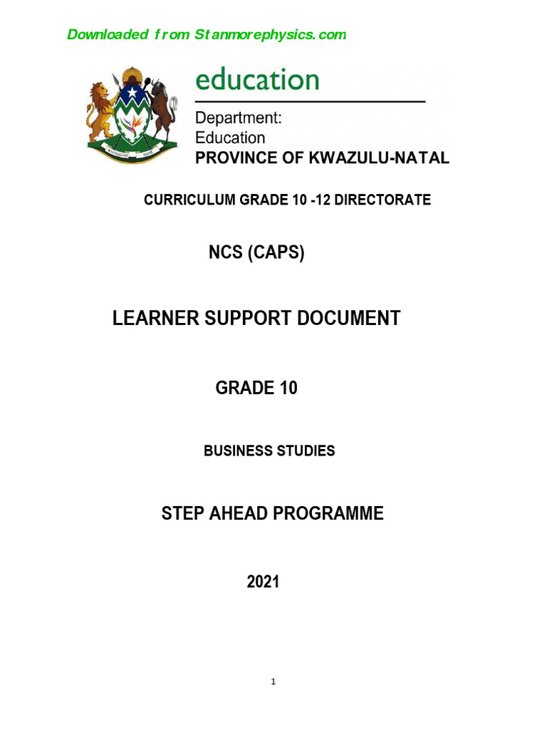 Grade 10 Business Studies Support Guide | PDF | Business | Finance ...
