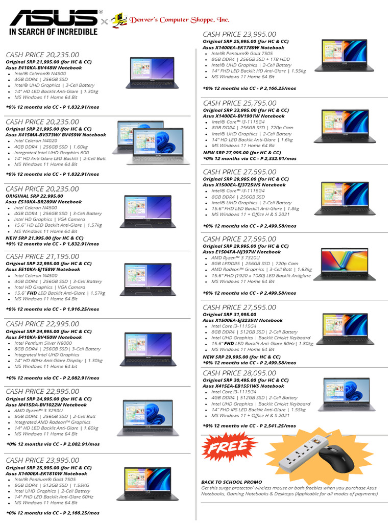 Asus Pricelist For Printing | PDF | Computers | Technology & Engineering