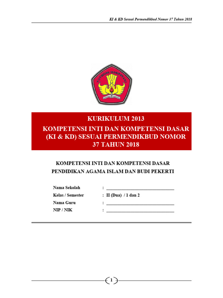 KI-KD PAI & BP SD (Permendikbud 37 Tahun 2018) | PDF