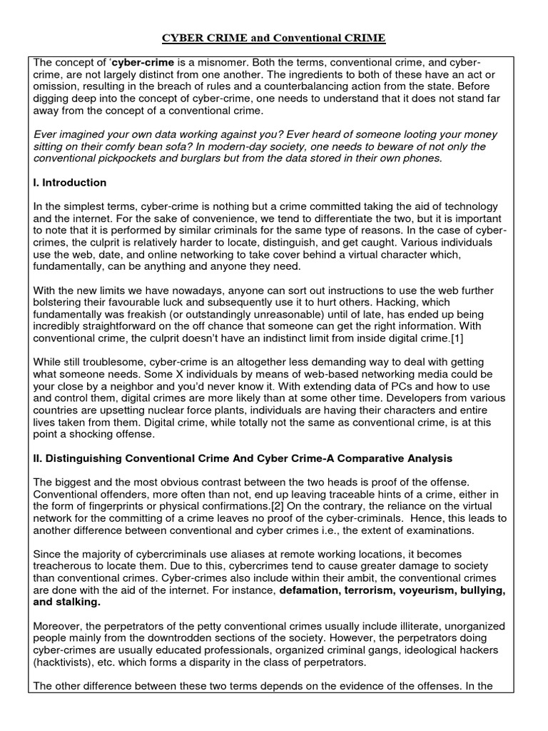 Cybercrime vs. Conventional Crime Explained | PDF