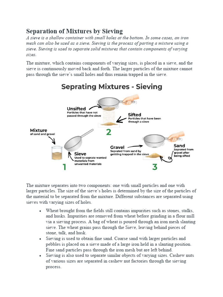 Separation Of Mixtures By Sieving PDF Mill (Grinding)