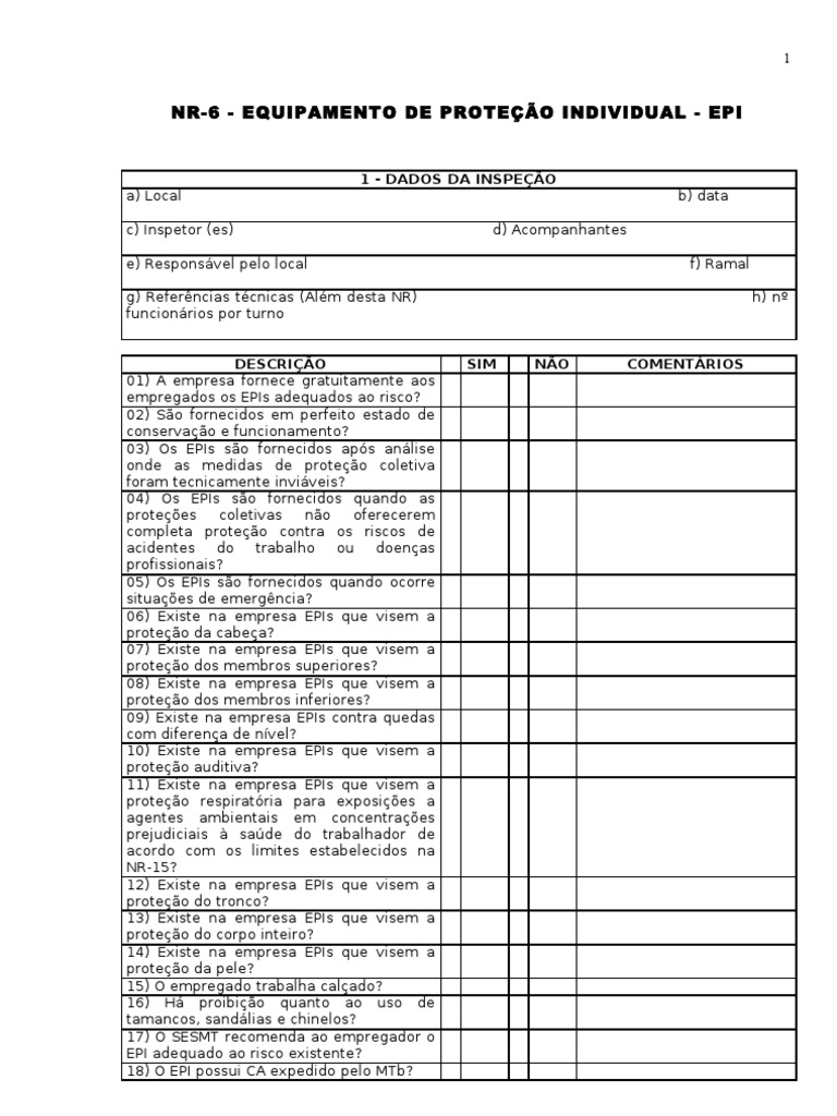 Checklist de EPI conforme NR-6 | PDF | Bem-estar | Médico