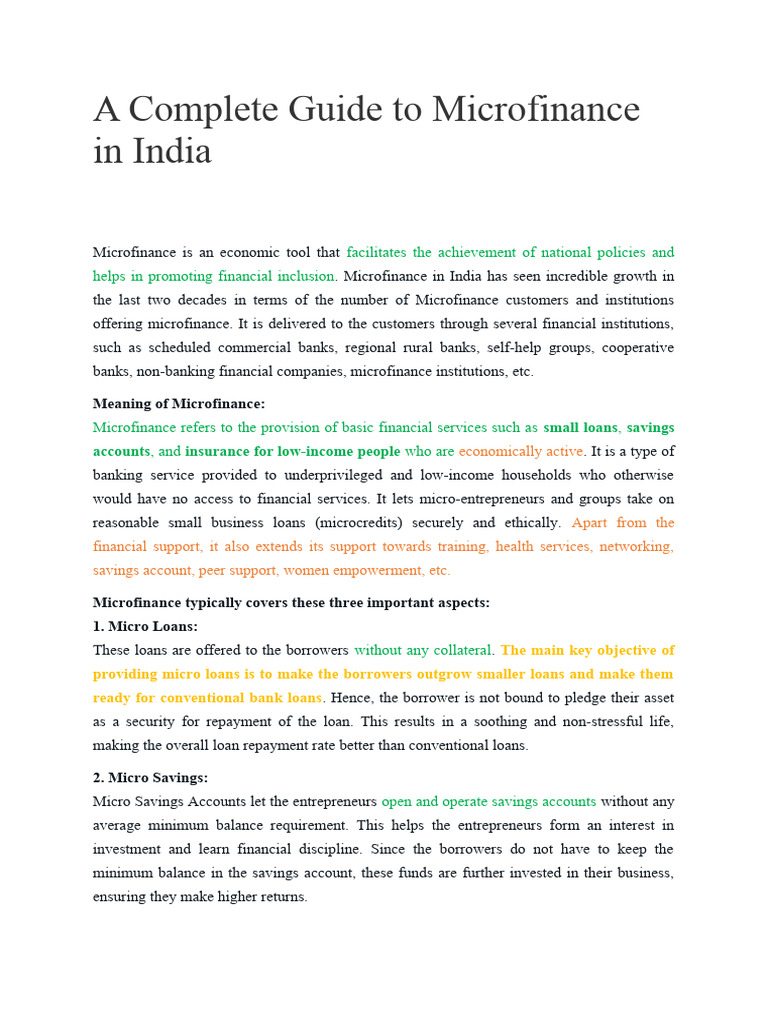 A Complete Guide To Microfinance in India PDF