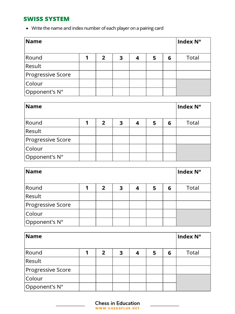 SWISS SYSTEM Pairing Card PDF