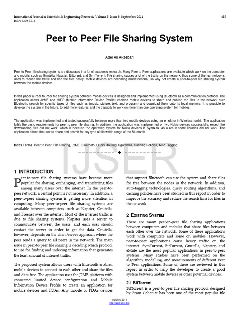 Peer To Peer File Sharing System PDF Peer To Peer Computer Network