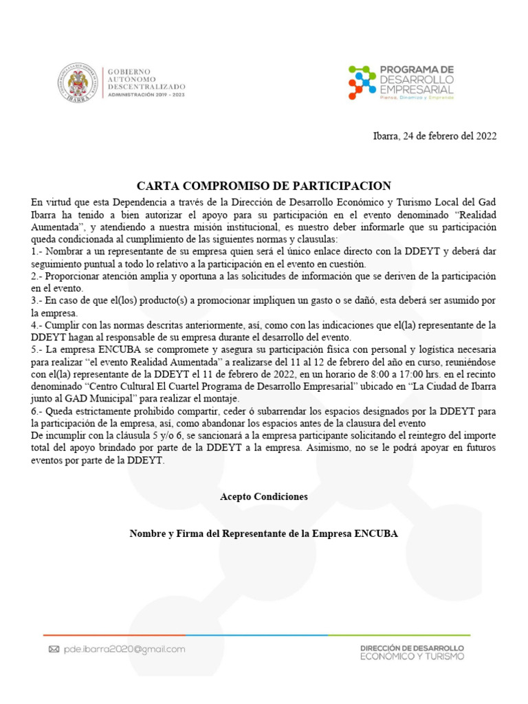 Carta de Compromiso para Evento 2022 | PDF