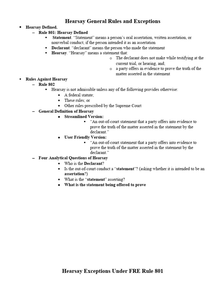Hearsay and Exceptions PDF