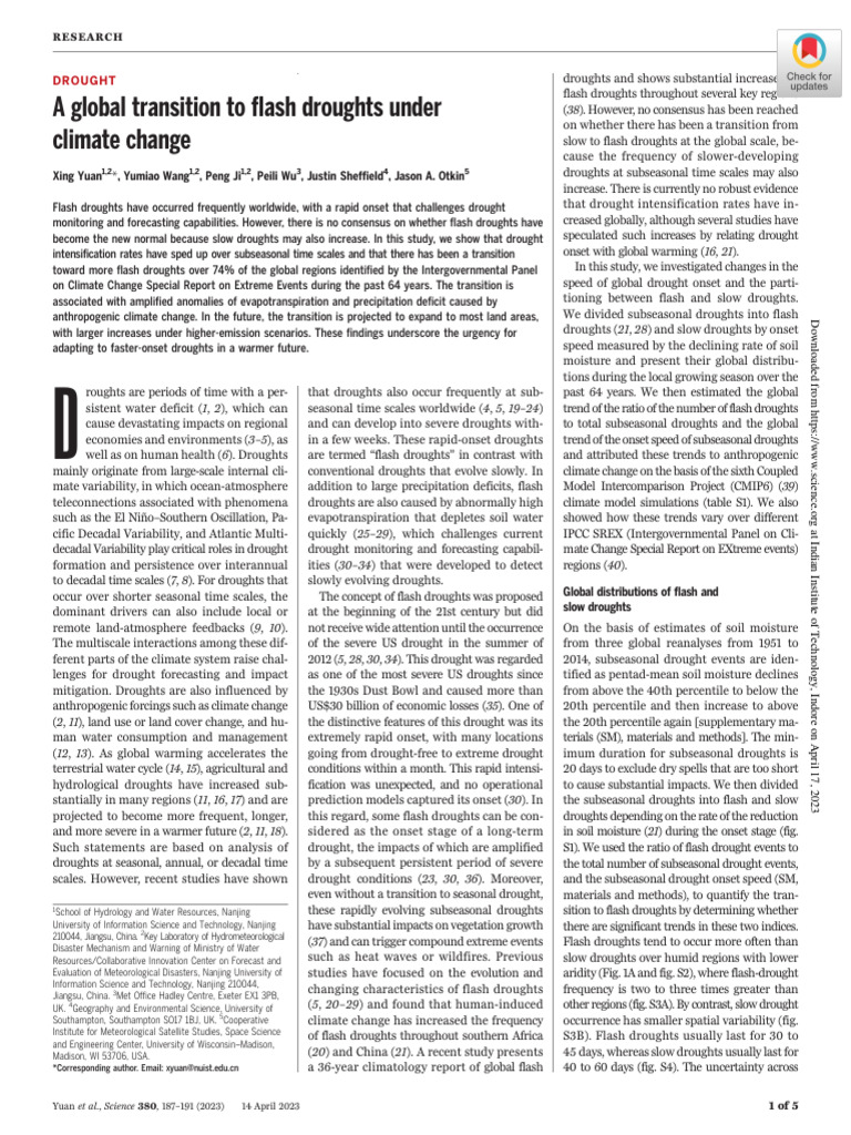 A Global Transition To Flash Droughts Under Climate Change | PDF ...