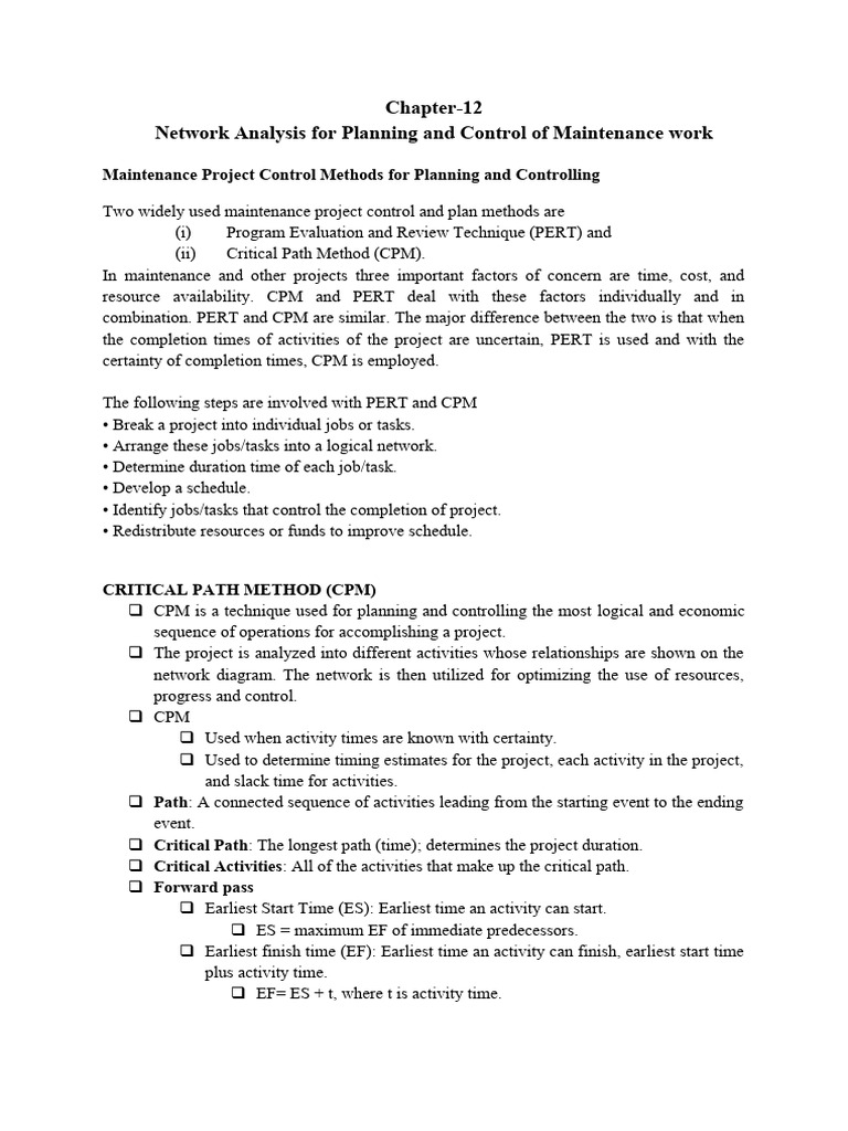 12 network analysis for planning and control of maintenance work pdf