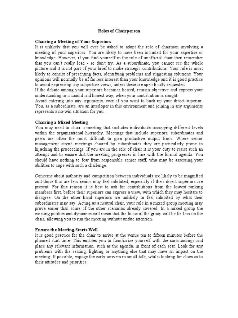Roles of Chairperson Chairman Hierarchy