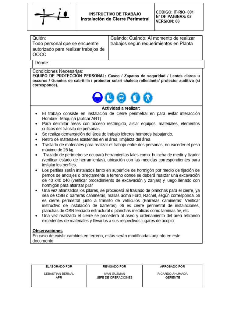 IT-RIO-049 Instalacion de Cierre Perimetral | PDF