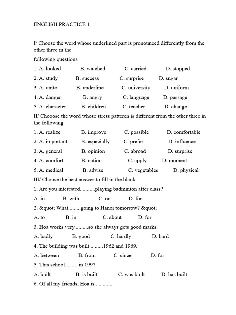 English Practice Exercises for Students | PDF