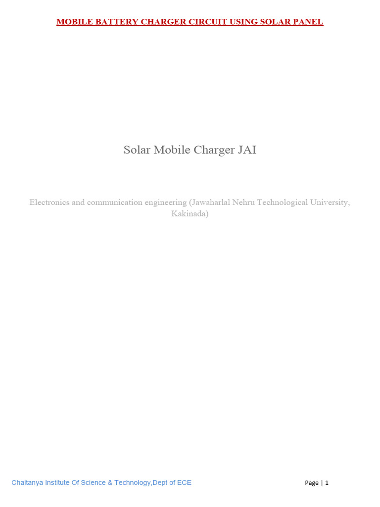 Solar Mobile Charger Project Work PDF