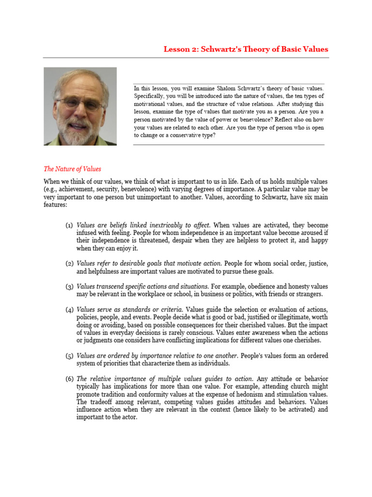 Overview of Schwartz's Value Theory | PDF | Self-Improvement | Science ...