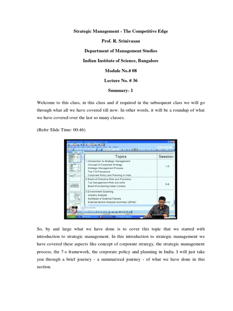 Strategic Management The Competitive Edge Prof. R. Srinivasan PDF