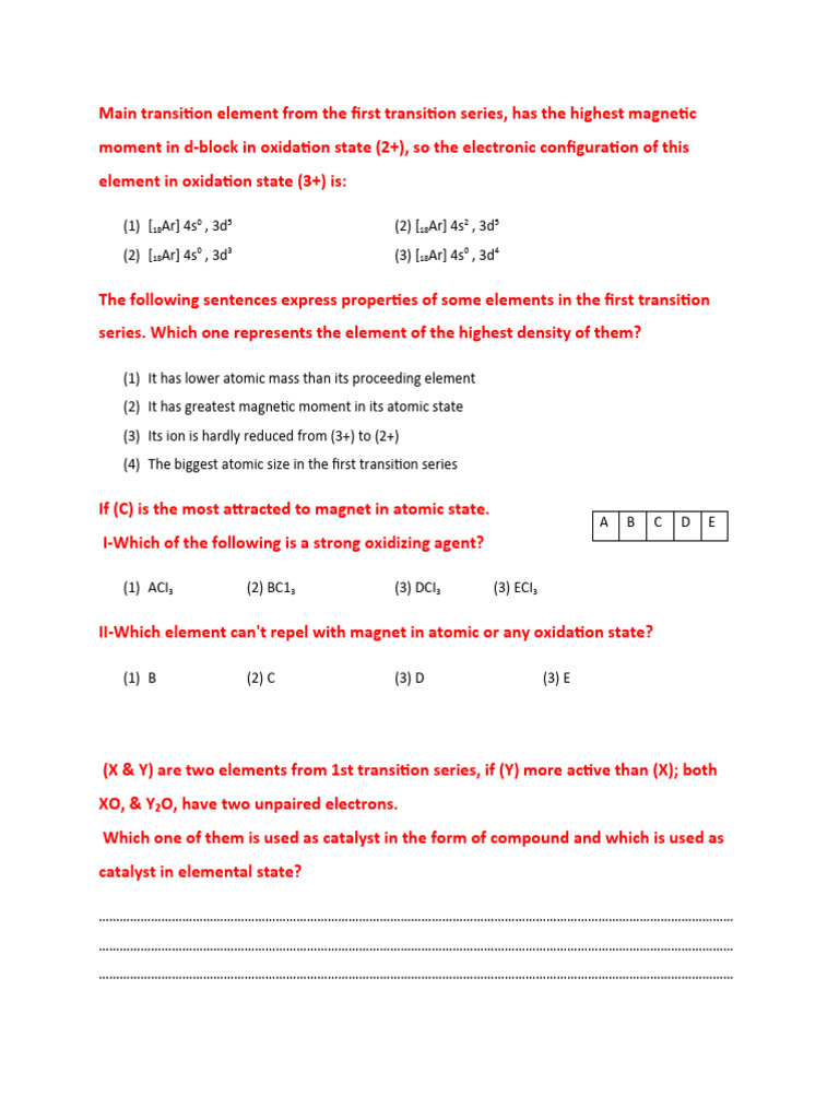 Main Transition Element From The First Transition Series PDF